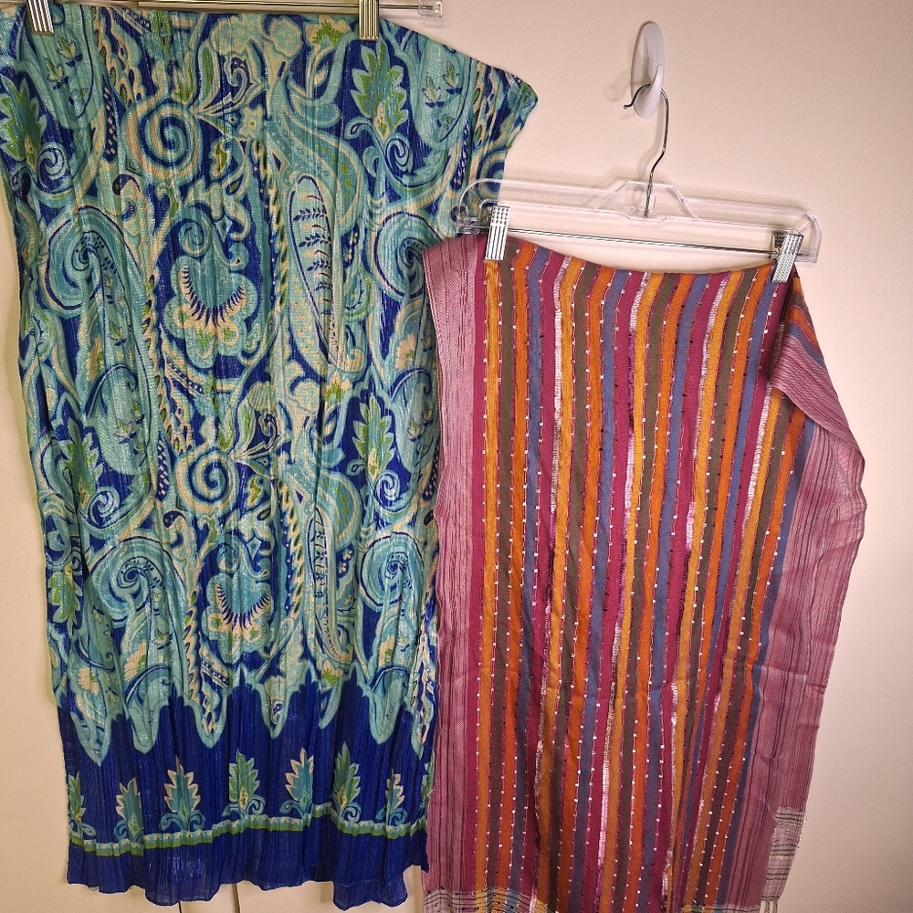 Two Scarves Blue & Rust Colors
